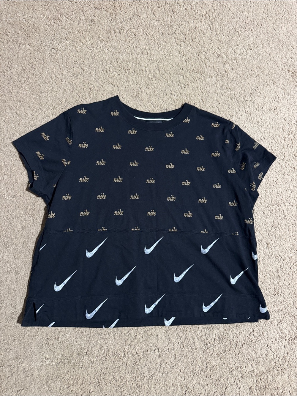 Nike Black Short Sleeve Tee with White Swoosh Print